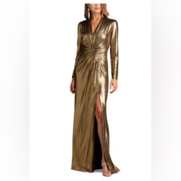 Tadashi Shoji Metallic Gold Evening Gown